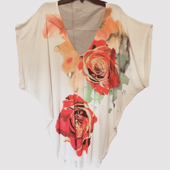 Rose Floral Chiffon Blouse Medium Simon Chang - Picture 1 of 5